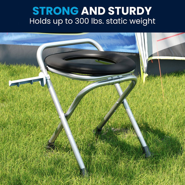 English Elm HERCULES Portable Folding Travel Toilet with Tissue Holder - Comfortable, Compact, Easy Setup! DC-HY6118S-SLVBLK-GG