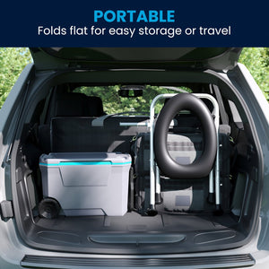 English Elm HERCULES Portable Folding Travel Toilet with Tissue Holder - Comfortable, Compact, Easy Setup! DC-HY6118S-SLVBLK-GG