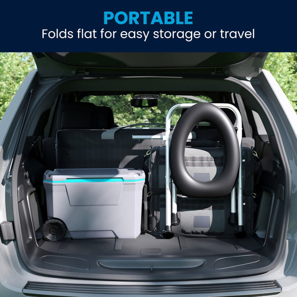 English Elm HERCULES Portable Folding Travel Toilet with Tissue Holder - Comfortable, Compact, Easy Setup! DC-HY6118S-SLVBLK-GG