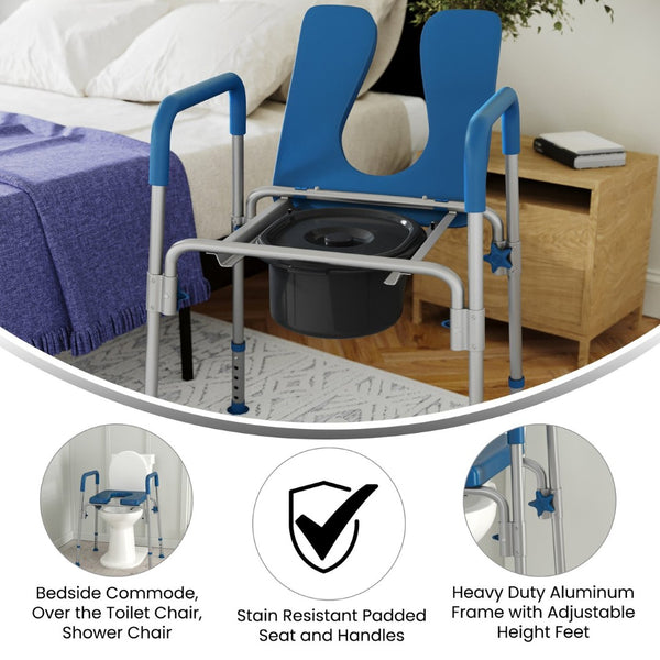 English Elm Hercules Shower Commode Chair with Safety Features, Adjustable Height, Padded Comfort & Easy Care Blue DC-HY6458L-BL-GG