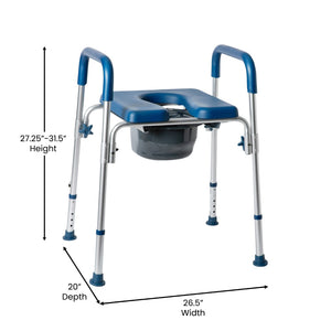 English Elm Hercules Shower Commode Chair with Safety Features, Adjustable Height, Padded Comfort & Easy Care Blue DC-HY6458L-BL-GG