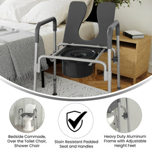 English Elm Hercules Shower Commode Chair with Safety Features, Adjustable Height, Padded Comfort & Easy Care Gray DC-HY6458L-GRY-GG