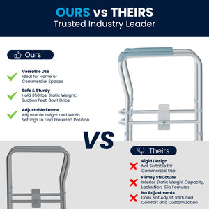 English Elm HERCULES Adjustable Toilet Safety Rail - Durable Silver Frame, Padded Grips & Stabilizing Suction Feet DC-HY6462-SLVGRY-GG