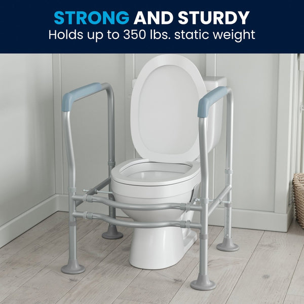 English Elm HERCULES Adjustable Toilet Safety Rail - Durable Silver Frame, Padded Grips & Stabilizing Suction Feet DC-HY6462-SLVGRY-GG