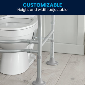 English Elm HERCULES Adjustable Toilet Safety Rail - Durable Silver Frame, Padded Grips & Stabilizing Suction Feet DC-HY6462-SLVGRY-GG