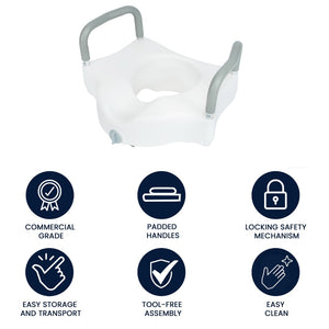 English Elm HERCULES Elevated Toilet Seat with Adjustable Arms & Locking Mechanism for Safe, Comfortable Use DC-HY6605-WHT-GG