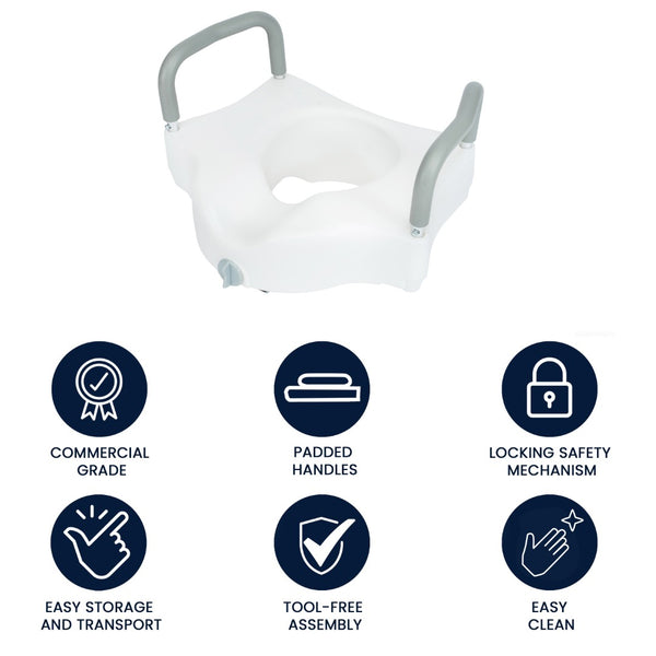 English Elm HERCULES Elevated Toilet Seat with Adjustable Arms & Locking Mechanism for Safe, Comfortable Use DC-HY6605-WHT-GG