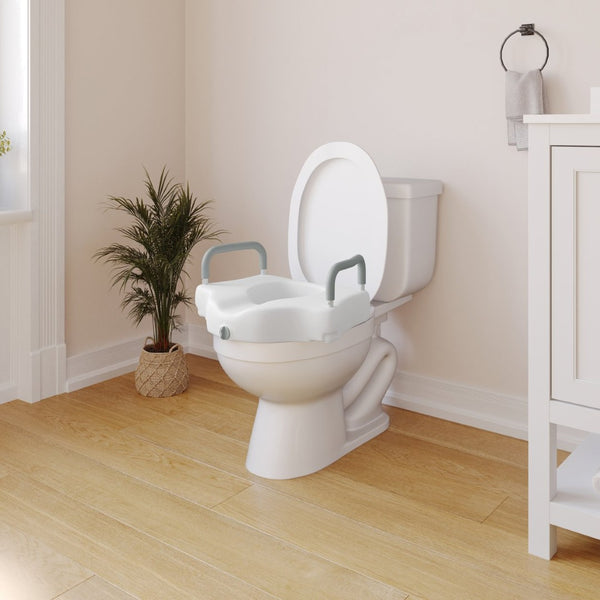 English Elm HERCULES Elevated Toilet Seat with Adjustable Arms & Locking Mechanism for Safe, Comfortable Use DC-HY6605-WHT-GG