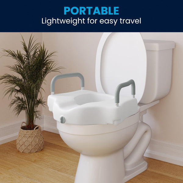 English Elm HERCULES Elevated Toilet Seat with Adjustable Arms & Locking Mechanism for Safe, Comfortable Use DC-HY6605-WHT-GG