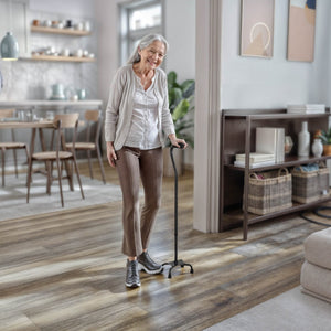 English Elm HERCULES Adjustable Quad Cane for Stability, Comfort Grip Handle, 4-Prong Base, Ambidextrous Use DC-HY7401L-BLK-GG