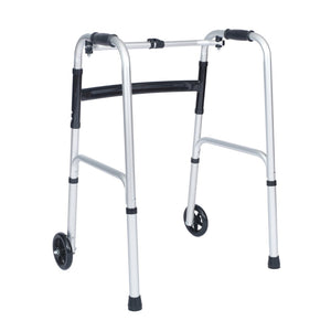English Elm HERCULES Adjustable Folding Walker - Lightweight, Dual Frame, Interchangeable Wheels for Comfort & Stability DC-HY8110L-5-SLVBLK-GG