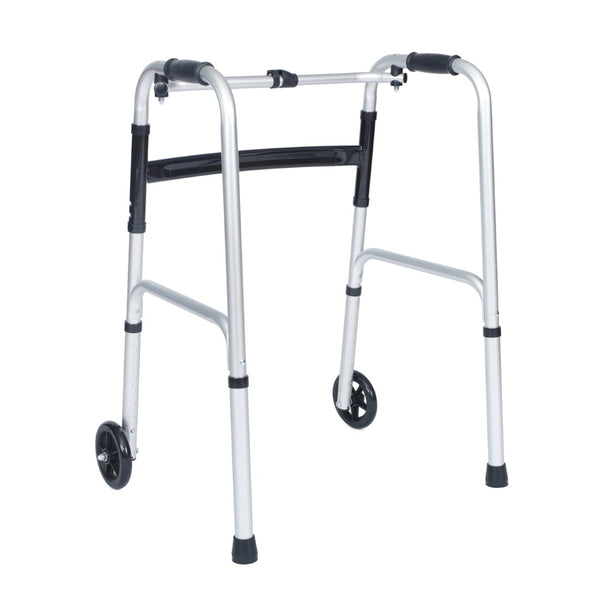 English Elm HERCULES Adjustable Folding Walker - Lightweight, Dual Frame, Interchangeable Wheels for Comfort & Stability DC-HY8110L-5-SLVBLK-GG