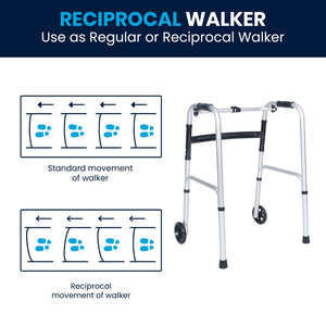 English Elm HERCULES Adjustable Folding Walker - Lightweight, Dual Frame, Interchangeable Wheels for Comfort & Stability DC-HY8110L-5-SLVBLK-GG