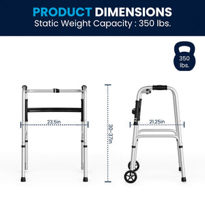 English Elm HERCULES Adjustable Folding Walker - Lightweight, Dual Frame, Interchangeable Wheels for Comfort & Stability DC-HY8110L-5-SLVBLK-GG