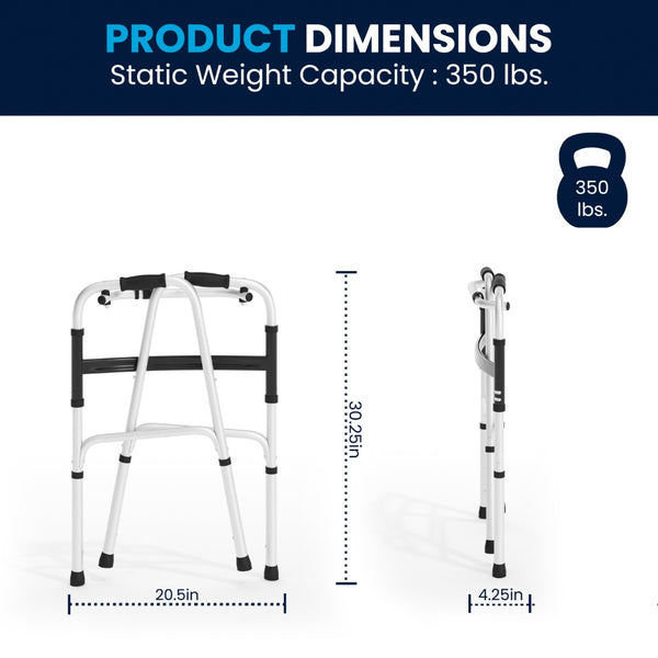 English Elm HERCULES Adjustable Folding Walker - Lightweight, Dual Frame, Interchangeable Wheels for Comfort & Stability DC-HY8110L-5-SLVBLK-GG