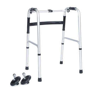 English Elm HERCULES Adjustable Folding Walker - Lightweight, Dual Frame, Interchangeable Wheels for Comfort & Stability DC-HY8110L-5-SLVBLK-GG