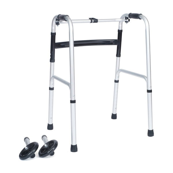 English Elm HERCULES Adjustable Folding Walker - Lightweight, Dual Frame, Interchangeable Wheels for Comfort & Stability DC-HY8110L-5-SLVBLK-GG