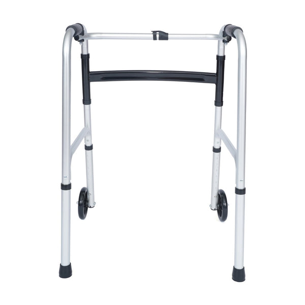 English Elm HERCULES Adjustable Folding Walker - Lightweight, Dual Frame, Interchangeable Wheels for Comfort & Stability DC-HY8110L-5-SLVBLK-GG