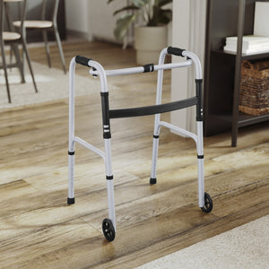 English Elm HERCULES Adjustable Folding Walker - Lightweight, Dual Frame, Interchangeable Wheels for Comfort & Stability DC-HY8110L-5-SLVBLK-GG