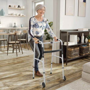 English Elm HERCULES Adjustable Folding Walker - Lightweight, Dual Frame, Interchangeable Wheels for Comfort & Stability DC-HY8110L-5-SLVBLK-GG