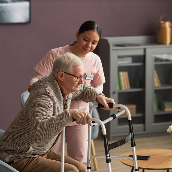 English Elm HERCULES Adjustable Folding Walker - Lightweight, Dual Frame, Interchangeable Wheels for Comfort & Stability DC-HY8110L-5-SLVBLK-GG