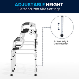 English Elm HERCULES Bi-Level Folding Walker - Lightweight, Adjustable, Customizable Mobility Aid for Independence DC-HY8150L-GRY-GG