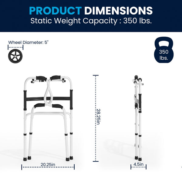 English Elm HERCULES Bi-Level Folding Walker - Lightweight, Adjustable, Customizable Mobility Aid for Independence DC-HY8150L-GRY-GG