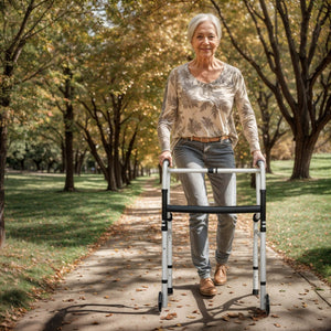 English Elm HERCULES Bi-Level Folding Walker - Lightweight, Adjustable, Customizable Mobility Aid for Independence DC-HY8150L-GRY-GG