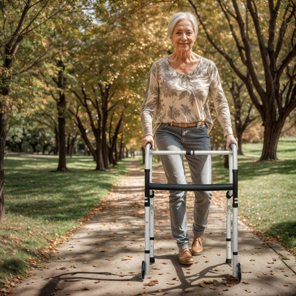 English Elm HERCULES Bi-Level Folding Walker - Lightweight, Adjustable, Customizable Mobility Aid for Independence DC-HY8150L-GRY-GG