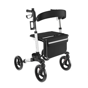 English Elm HERCULES Adjustable Folding Rollator Walker with 360° Swivel Wheels, Hand Brakes & Comfort Seat DC-HY8516L-WHTBLK-GG