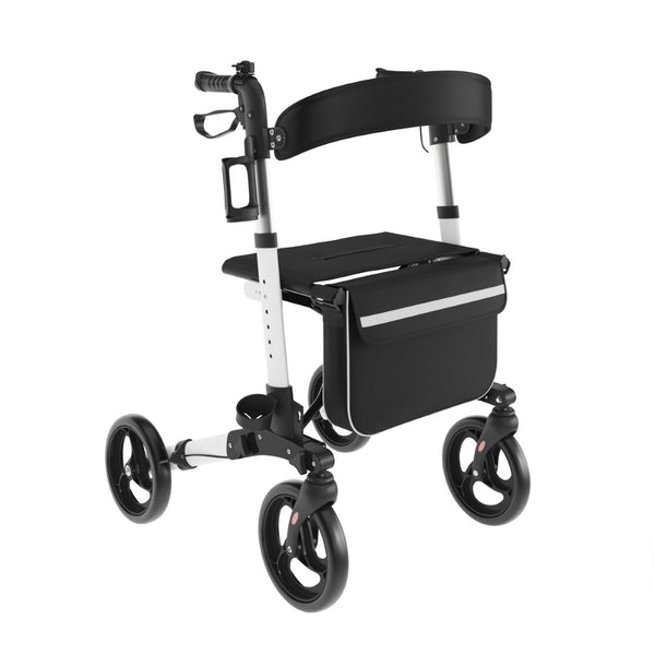 English Elm HERCULES Adjustable Folding Rollator Walker with 360° Swivel Wheels, Hand Brakes & Comfort Seat DC-HY8516L-WHTBLK-GG