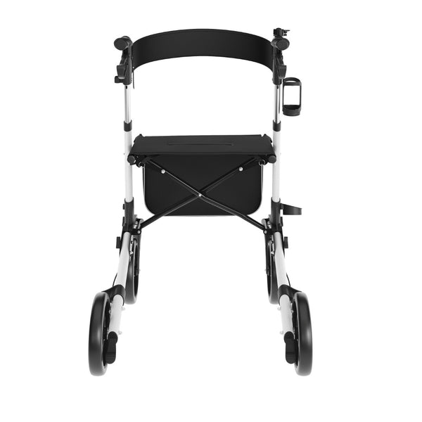 English Elm HERCULES Adjustable Folding Rollator Walker with 360° Swivel Wheels, Hand Brakes & Comfort Seat DC-HY8516L-WHTBLK-GG