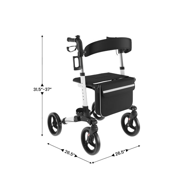 English Elm HERCULES Adjustable Folding Rollator Walker with 360° Swivel Wheels, Hand Brakes & Comfort Seat DC-HY8516L-WHTBLK-GG