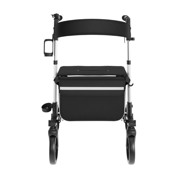 English Elm HERCULES Adjustable Folding Rollator Walker with 360° Swivel Wheels, Hand Brakes & Comfort Seat DC-HY8516L-WHTBLK-GG