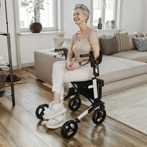 English Elm HERCULES Adjustable Folding Rollator Walker with 360° Swivel Wheels, Hand Brakes & Comfort Seat DC-HY8516L-WHTBLK-GG