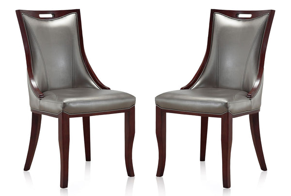 Manhattan Comfort Emperor Traditional Dining Chairs - Set of 2 Silver and Walnut DC002-SV