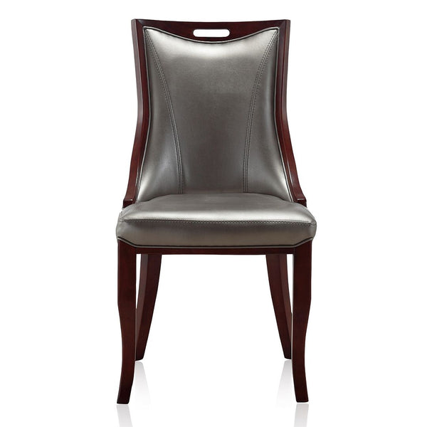 Manhattan Comfort Emperor Traditional Dining Chairs - Set of 2 Silver and Walnut DC002-SV