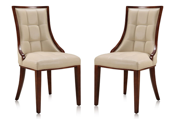 Manhattan Comfort Fifth Avenue Traditional Dining Chairs - Set of 2 Cream and Walnut DC008-CR