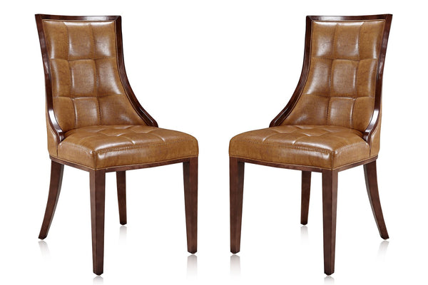 Manhattan Comfort Fifth Avenue Traditional Dining Chairs - Set of 2 Saddle and Walnut DC008-SA