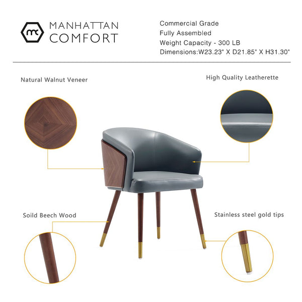 Manhattan Comfort Reeva Modern Dining Chair Walnut and Graphite Grey DC082-GY