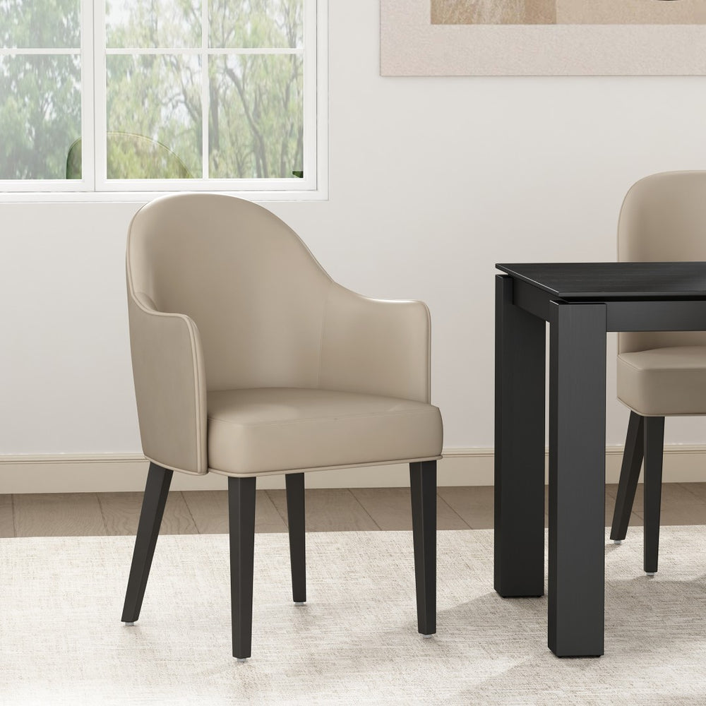 Manhattan Comfort Hillman Dining Armchair: Premium Leatherette & Velvet Design With Elegant Beech Wood Legs Sand Beech Wood Dc087ar2-sd