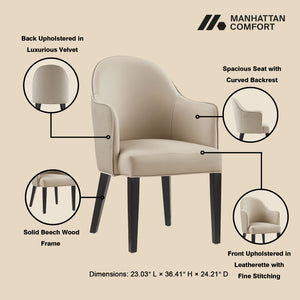 Manhattan Comfort Hillman Dining Armchair: Premium Leatherette & Velvet Design With Elegant Beech Wood Legs Sand Beech Wood Dc087ar2-sd