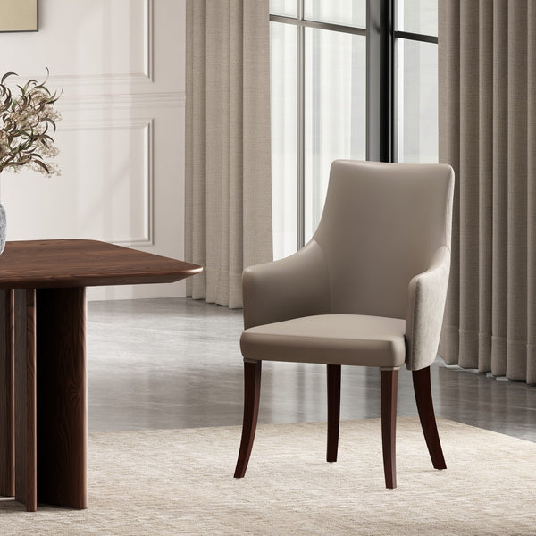 Manhattan Comfort Connie Velvet And Leatherette Dining Armchair With Elegant Beech Wood Legs For Sophisticated Dining Taupe Beech Wood Dc095ar-tp