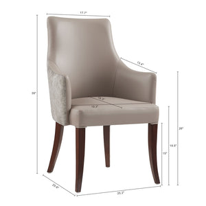 Manhattan Comfort Connie Velvet And Leatherette Dining Armchair With Elegant Beech Wood Legs For Sophisticated Dining Taupe Beech Wood Dc095ar-tp