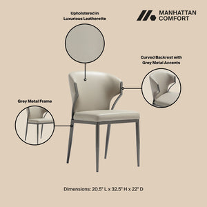 Manhattan Comfort Kirsten Leatherette Dining Chair Set Of 2 - Sculptural Design With Plush Comfort And Metal Frame Light Grey Beech Wood Dc098-lg