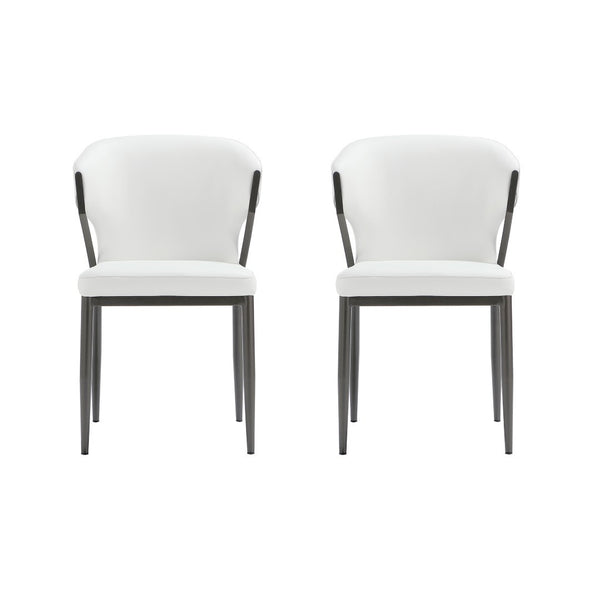 Manhattan Comfort Kirsten Leatherette Dining Chair Set Of 2 - Sculptural Design With Plush Comfort And Metal Frame White Beech Wood Dc098-wh