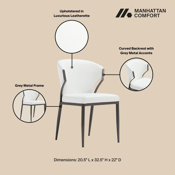 Manhattan Comfort Kirsten Leatherette Dining Chair Set Of 2 - Sculptural Design With Plush Comfort And Metal Frame White Beech Wood Dc098-wh
