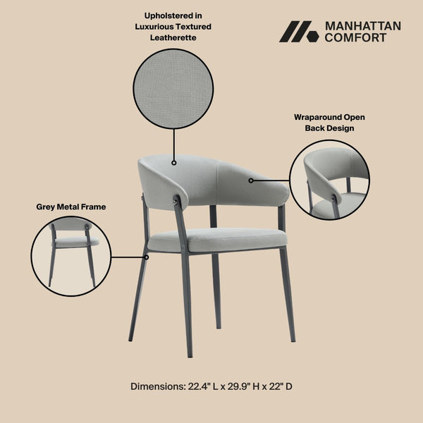 Manhattan Comfort Belle Textured Leatherette Dining Chair With Sleek Metal Legs For Everyday Comfort And Style Stone Grey Metal Dc099-gy