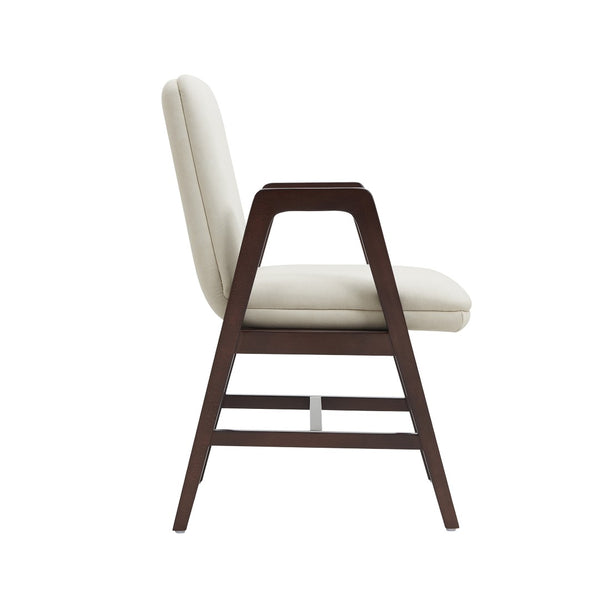 Manhattan Comfort Stella Velvet Dining Armchair With Elegant Beech Wood Legs - Modern Mid-century Comfort Design Cream Beech Wood Dc101ar-cr