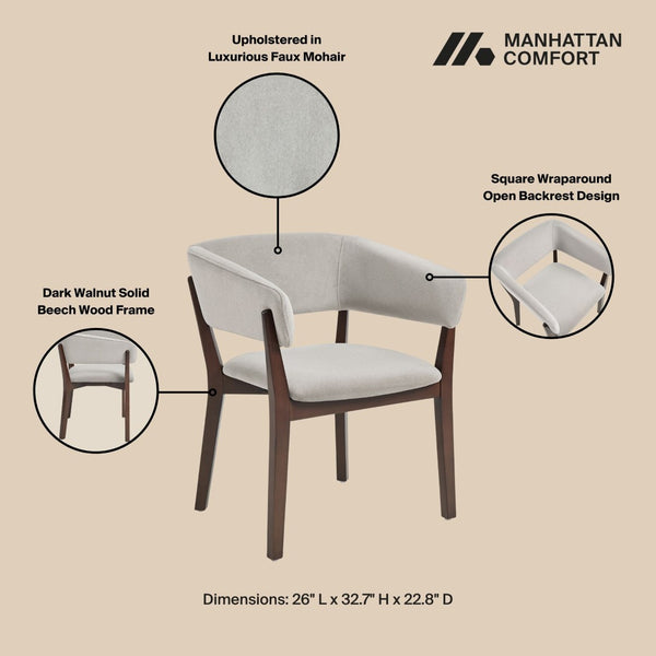 Manhattan Comfort Blake Faux Mohair Dining Armchair With Beech Wood Legs - Sculptural Elegance & Refined Comfort Greige Beech Wood Dc102ar-ge